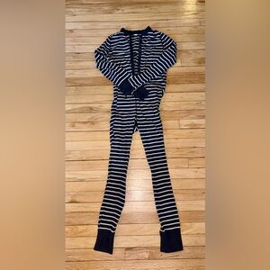 J. Crew grey and white stripe cotton onesie union suit pajamas